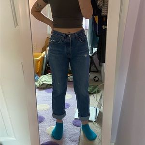 Dark wash Levi’s 501s